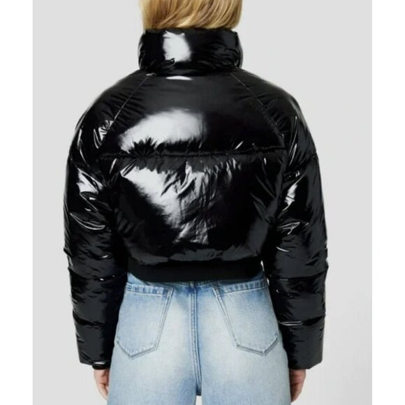 Revolve Blank NYC Jacket Shiny Patent Black Cropped Puffer Large NWT - Picture 6 of 10